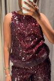 Fur Trim Top & Sequin Pants Set