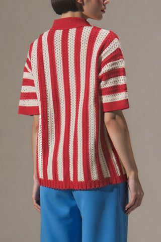 Striped Button-Up Knit Top