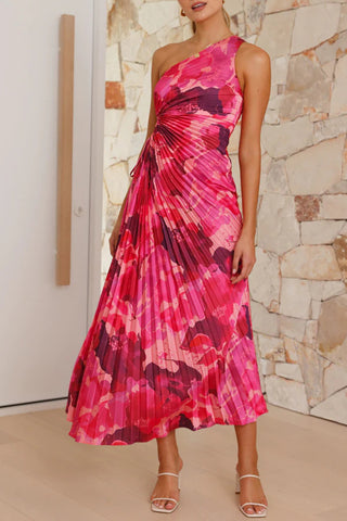 One-Shoulder Asymmetrical Pleated Dress