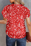 Polka Dot Frilly Smocked Neck Short Sleeve Blouse