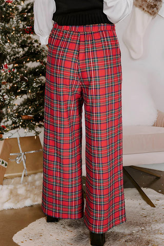Festive Plaid Wide Leg Pants