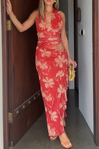 Halter Neck Floral Print Casual Dress
