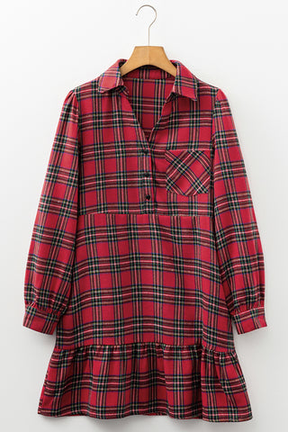 Plaid Ruffle Hem Casual Dress