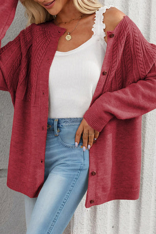 Textured Detail Button Down Long Sleeve Cardigan