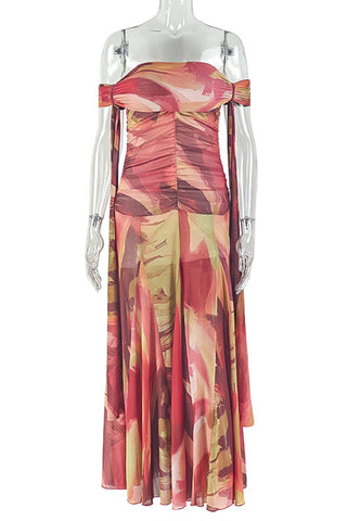 Off-Shoulder Printed Maxi Dress