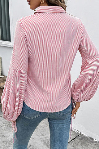 Striped Button-Up Blouse with Flared Sleeves