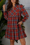 Plaid Frilly Collar Long Sleeve Mini Dress