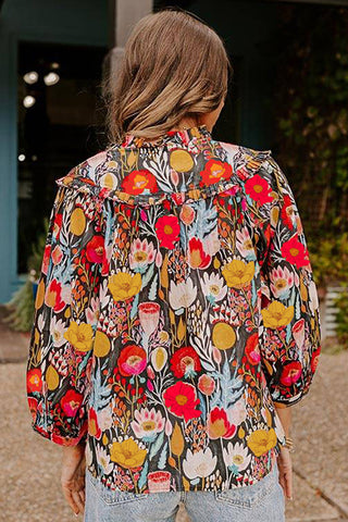 Floral Print Ruffled Collar Blouse