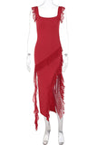 Ruffle Trim Asymmetric Dress