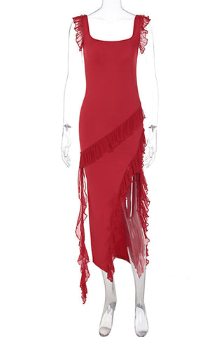 Ruffle Trim Asymmetric Dress