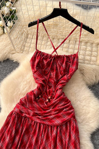 Strappy Plaid Maxi Dress
