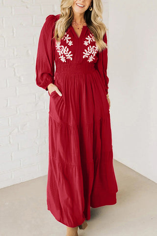 Long Sleeve Patterned Casual Maxi Dress