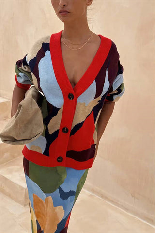 Bold Patterned Button Cardigan