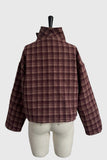 High-Neck Buttoned Plaid Jacket
