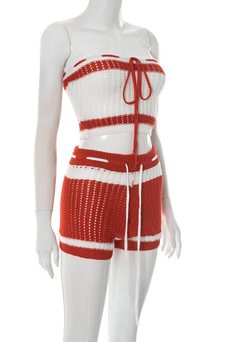 Strap-Detail Knit Short Set
