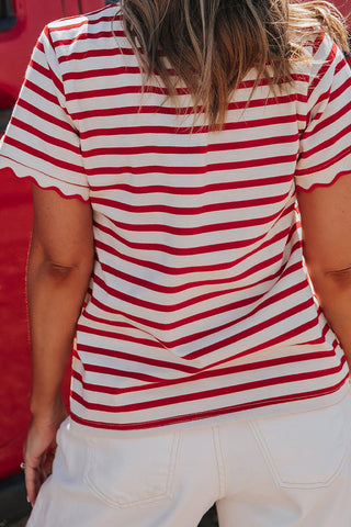 Striped Scallop-Edge T-Shirt
