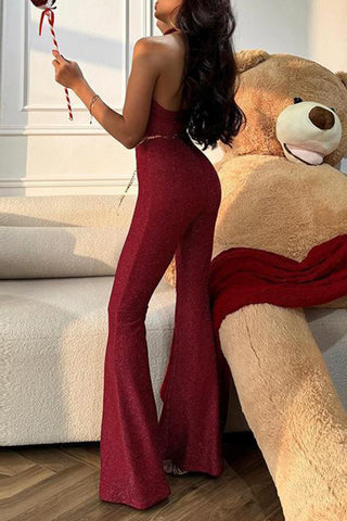 Halter Neck Flare Leg Jumpsuit