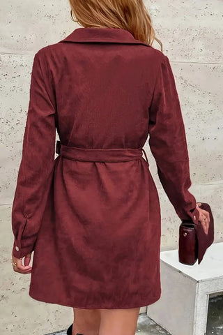 Button-Front Belted Casual Dress