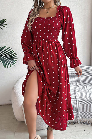 Polka Dot Smocked A-Line Dress