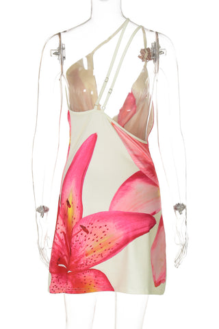 Floral One-Shoulder Draped Dress
