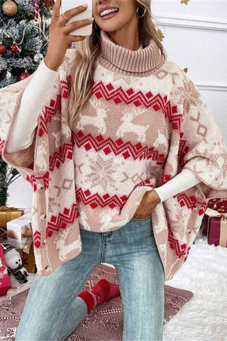 Festive Reindeer Turtleneck Sweater
