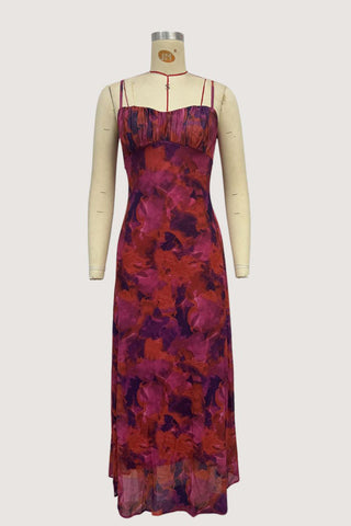 Abstract Print Spaghetti Strap Maxi Dress
