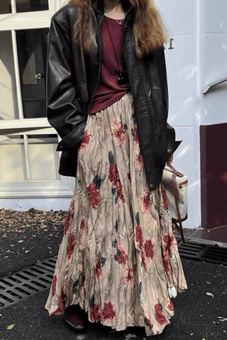 Artistic Print Floral Maxi Skirt