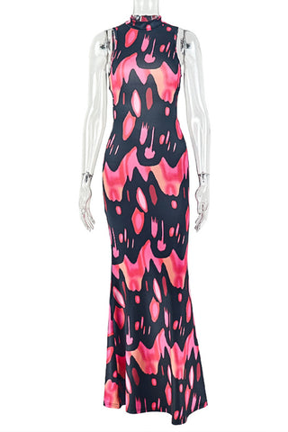 Abstract Pattern Sleeveless Maxi Dress