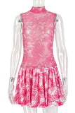 High-Neck Floral Casual Dress
