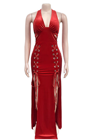 Lace-Up Halter Maxi Dress