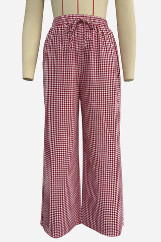 Wide-Leg Checkered Casual Pants