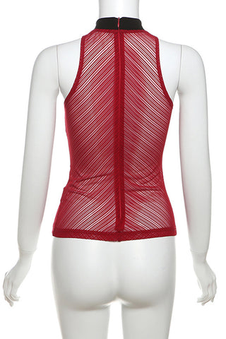High-Neck Mesh Panel Tank Top