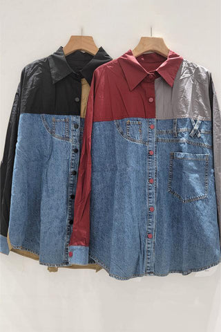 Button-Front Patchwork Shirt