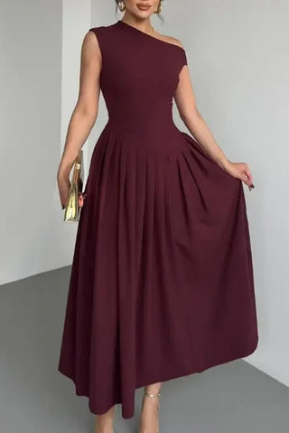 One-Shoulder Flared Casual Dress