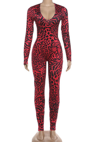 Animal Print Long Sleeve Jumpsuit