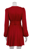 Long Sleeve V-Neck Pleated Dress