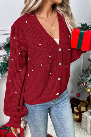Pearl-Embellished Button Cardigan