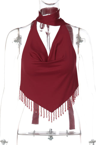 Halter Neck Beaded Tank Top