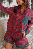 Festive Plaid Patched 2-Piece Pajama Set