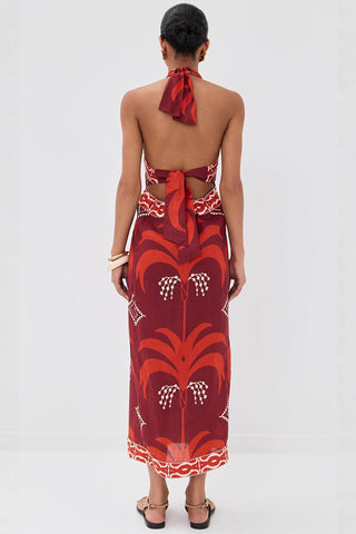 Halter Neck Tropical Midi Dress