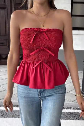 Smocked Strapless Peplum Top