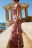 Digital Print Ruffle Backless Dress