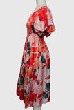 Puff-Sleeve Smocked Midi Dress