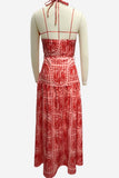 Halter-Neck Printed Maxi Dress