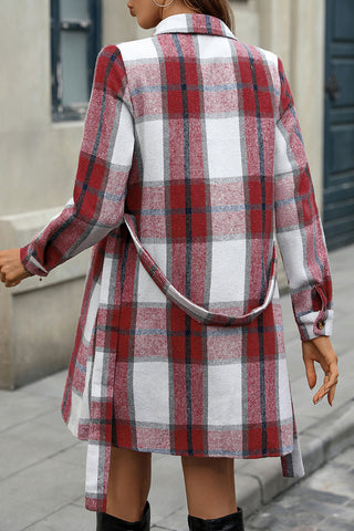 Belted Plaid Shirt Dress Coat