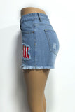 Button-Front Distressed Denim Shorts