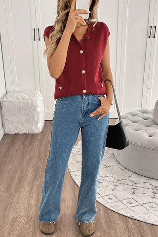 Buttoned Sleeveless Cardigan