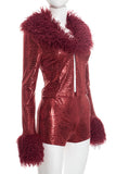 Faux Fur Collar Crocodile-Print Short Set