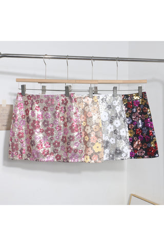 Floral Sequin Mini Skirt