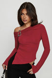 Asymmetrical One-Shoulder Tee with Buckle